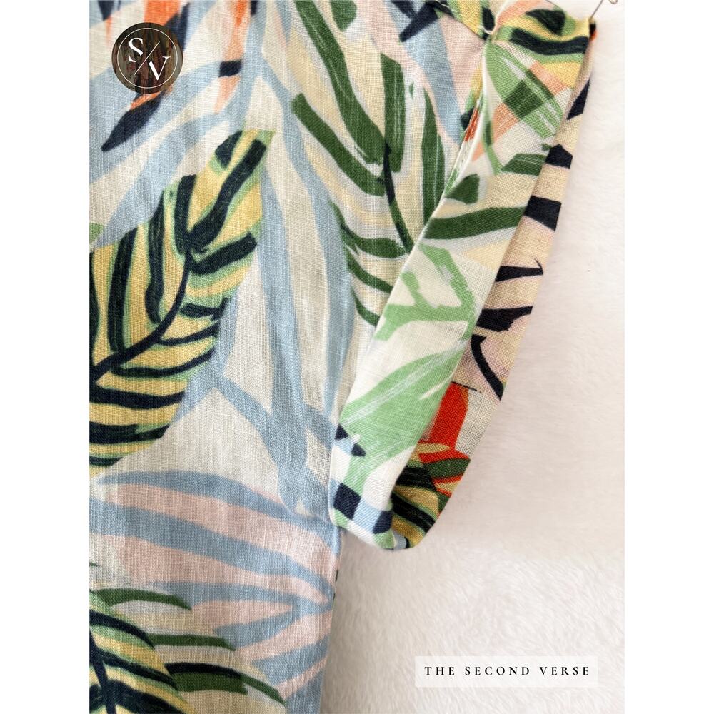 Tahari 100% Linen Tropical Print Button Down Short Sleeve Shirt Size Medium - Picture 3 of 10